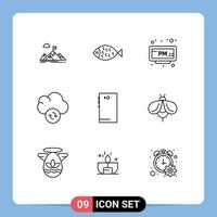 9 User Interface Outline Pack of modern Signs and Symbols of sync cloud food time pm Editable Vector Design Elements