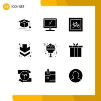 Pack of 9 Modern Solid Glyphs Signs and Symbols for Web Print Media such as glass full car down vehicles Editable Vector Design Elements