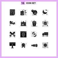 16 User Interface Solid Glyph Pack of modern Signs and Symbols of canada night analysis lunar moon Editable Vector Design Elements