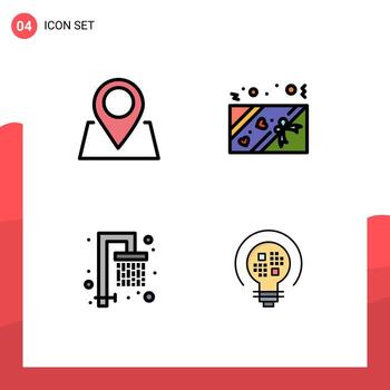 Modern Set of 4 Filledline Flat Colors and symbols such as location data box shower light Editable Vector Design Elements