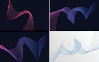 Our set of 4 vector line backgrounds includes abstract waving lines