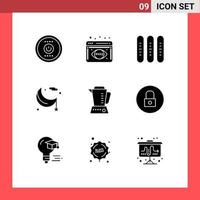 Pictogram Set of 9 Simple Solid Glyphs of blender night event lunar moon Editable Vector Design Elements