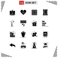 Set of 16 Vector Solid Glyphs on Grid for smart street cpu lights sharpener Editable Vector Design Elements