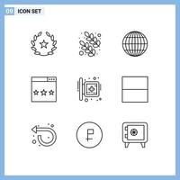 Set of 9 Vector Outlines on Grid for medical board globe search optimization Editable Vector Design Elements