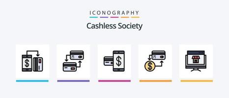 Cashless Society Line Filled 5 Icon Pack Including qr. code. price. pay. finance. Creative Icons Design vector