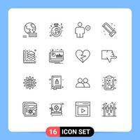 Outline Pack of 16 Universal Symbols of printing saw body plumbing mechanical Editable Vector Design Elements