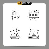 Modern Set of 4 Filledline Flat Colors Pictograph of architecture dinner sustainable food meal Editable Vector Design Elements