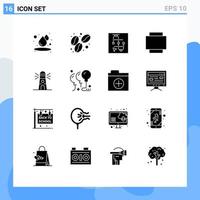 Mobile Interface Solid Glyph Set of 16 Pictograms of birthday house vector navigation lighthouse Editable Vector Design Elements