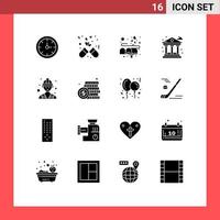 Mobile Interface Solid Glyph Set of 16 Pictograms of builder bank medicine life mail Editable Vector Design Elements