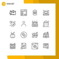 Pictogram Set of 16 Simple Outlines of board shop interface open eat Editable Vector Design Elements