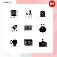 Set of 9 Modern UI Icons Symbols Signs for startup rocket plumbing launch message Editable Vector Design Elements