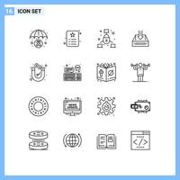 Mobile Interface Outline Set of 16 Pictograms of empty cabinet identity box security Editable Vector Design Elements