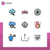 Universal Icon Symbols Group of 9 Modern Filledline Flat Colors of internet cloud cloud service analysis cloud magnifying packing Editable Vector Design Elements