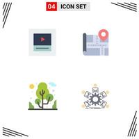 4 Flat Icon concept for Websites Mobile and Apps layout team map plant leadership Editable Vector Design Elements