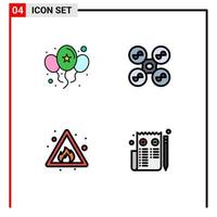 Universal Icon Symbols Group of 4 Modern Filledline Flat Colors of balloons fire day quad copter sign Editable Vector Design Elements