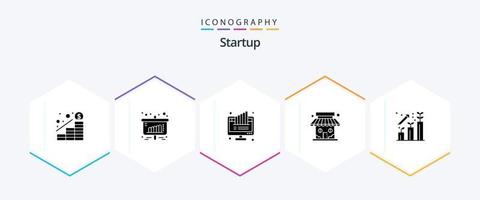 paquete de iconos de inicio de 25 glifos que incluye negocios. comercio. grafico. tienda de mercado. tarta vector