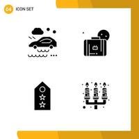 Solid Glyph Pack of 4 Universal Symbols of bad weather condition rank wet road sun tag Editable Vector Design Elements