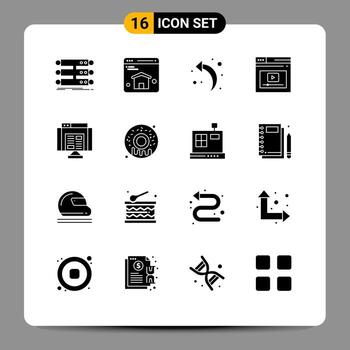 conjunto de 16 iconos modernos de la interfaz de usuario signos de símbolos para elementos de diseño vectorial editables de la página del sitio web de la flecha del vídeo del navegador vector