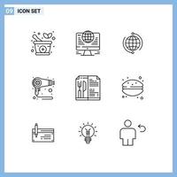 Mobile Interface Outline Set of 9 Pictograms of machine fen business dryer internet Editable Vector Design Elements