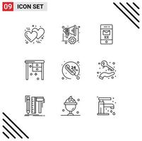 Group of 9 Outlines Signs and Symbols for call working desk deleted office desk desk Editable Vector Design Elements