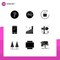 Set of 9 Modern UI Icons Symbols Signs for statistics graph rotate iphone mobile Editable Vector Design Elements