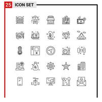 Mobile Interface Line Set of 25 Pictograms of cut business building company apartment Editable Vector Design Elements