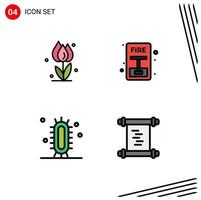 Pack of 4 Modern Filledline Flat Colors Signs and Symbols for Web Print Media such as flora biology nature escape learn Editable Vector Design Elements