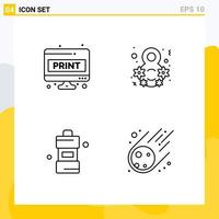 Set of 4 Commercial Filledline Flat Colors pack for computer sheet bathroom print eight cleaning Editable Vector Design Elements