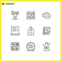 Set of 9 Commercial Outlines pack for price finance cloud receipt cash Editable Vector Design Elements