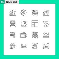 Editable Vector Line Pack of 16 Simple Outlines of connection service planning flag project development Editable Vector Design Elements