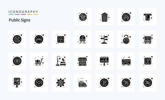 25 Public Signs Solid Glyph icon pack vector