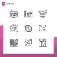 Mobile Interface Outline Set of 9 Pictograms of shopping search call discount phone Editable Vector Design Elements