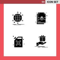 Group of 4 Solid Glyphs Signs and Symbols for business cane network lock gift Editable Vector Design Elements