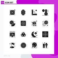 Pictogram Set of 16 Simple Solid Glyphs of hobbies football wedding temperature climate Editable Vector Design Elements