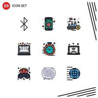 Group of 9 Filledline Flat Colors Signs and Symbols for business laptop ipo device smart technology Editable Vector Design Elements