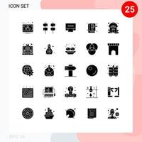 grupo de símbolos de iconos universales de 25 glifos sólidos modernos de elementos de diseño de vectores editables de ley de cabaña de tejido de tienda creativa