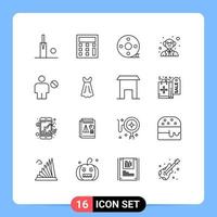 Pack of 16 Modern Outlines Signs and Symbols for Web Print Media such as denied blocked clapper avatar professor Editable Vector Design Elements