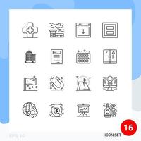 Pack of 16 creative Outlines of skyscaper two down section frame Editable Vector Design Elements