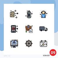 conjunto de 9 iconos de interfaz de usuario modernos signos de símbolos para documento maletín bolsa de servicio al cliente objetivo elementos de diseño vectorial editables vector