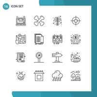 Group of 16 Modern Outlines Set for security map investment gdpr aim Editable Vector Design Elements