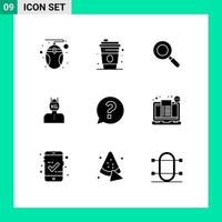 Group of 9 Solid Glyphs Signs and Symbols for question chat research weight problem Editable Vector Design Elements