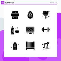 Set of 9 Commercial Solid Glyphs pack for shower cleaning flower bathroom tool Editable Vector Design Elements