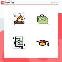 Pictogram Set of 4 Simple Filledline Flat Colors of bonfire festival dollar cash party Editable Vector Design Elements