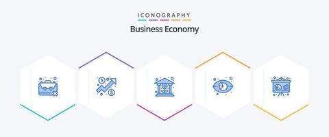 Paquete económico de 25 íconos azules que incluye marketing. mercado. grafico. ojo. crecimiento vector