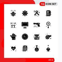 Set of 16 Vector Solid Glyphs on Grid for exercise file hiv document txt Editable Vector Design Elements