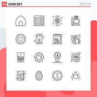 16 Creative Icons Modern Signs and Symbols of gift ring sidebar vision search Editable Vector Design Elements