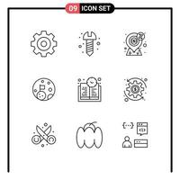 User Interface Pack of 9 Basic Outlines of learning time book time money planet flag Editable Vector Design Elements