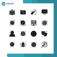 Modern Set of 16 Solid Glyphs Pictograph of time management cleaner message letter Editable Vector Design Elements