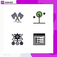 4 User Interface Filledline Flat Color Pack of modern Signs and Symbols of axe task cutter leaf user Editable Vector Design Elements