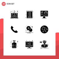 User Interface Pack of 9 Basic Solid Glyphs of star mobile computer telephone call Editable Vector Design Elements